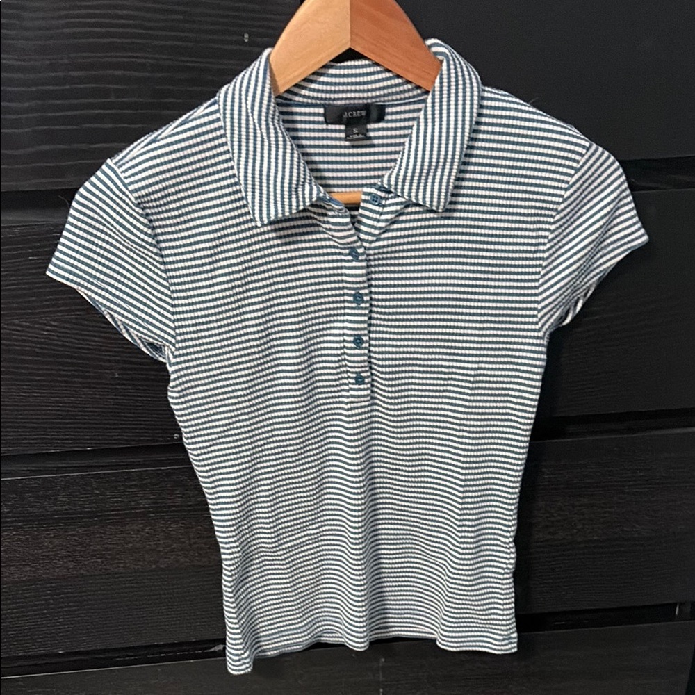 Women’s Striped Polo Tee in Navy & White